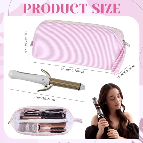 Huhumy Hair Tool Travel Bag - Pink Seersucker, Wide Opening