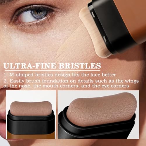 Flawless Face Foundation Stick,2-in-1 Long-Lasting Concealer Foundation Stick with Brush,Multi-Use Makeup for Dark Circles & Blemishes,Waterproof Thin Contour Sticks for Face Makeup (02#Natural)