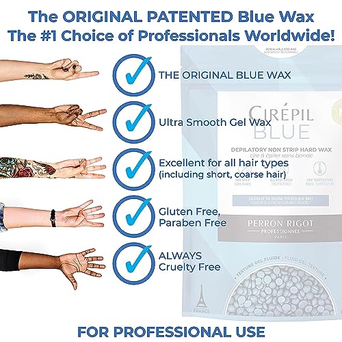 Cirepil - Blue - 400g / 14.11 oz Hard Wax Beads Bag - Face & Body Wax, Unscented & No Strip Needed - Perfect for Sensitive Skin & Brazilian Waxing - Fluid Gel Texture, Easy Hair-Removal