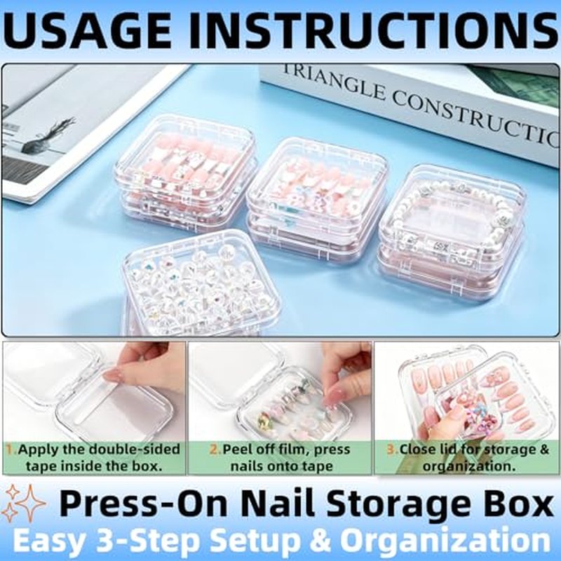 12-Pack Clear Acrylic Press-On Nail Storage Box with Tape
