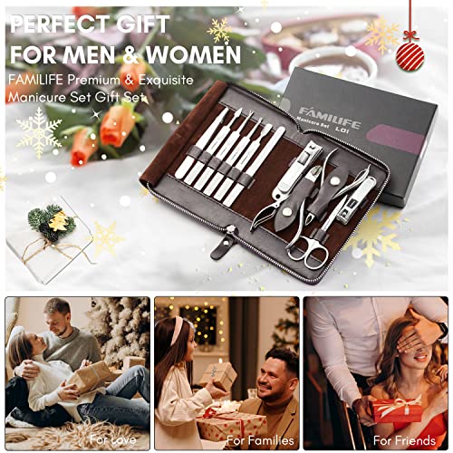 FAMILIFE 11-in-1 Manicure & Pedicure Set - Stainless Steel Nail Kit