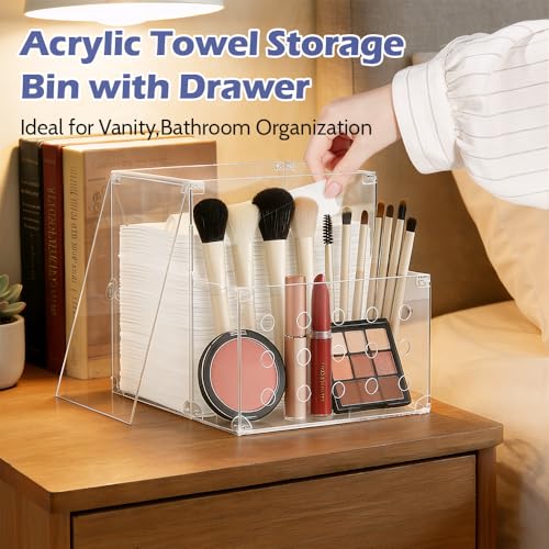 Puretalon Clear Acrylic Face Towel Holder for Clean Towels XL – Multi-Use Organizer