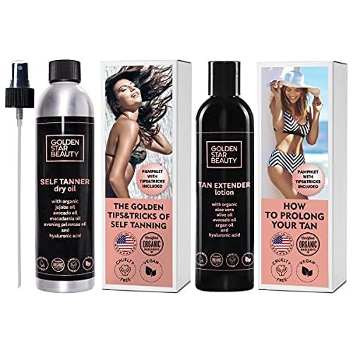 Self Tanner Oil & Tan Extender Lotion with Hyaluronic Acid and Organic Oils - Create and Extend Beautiful Sunless Tan