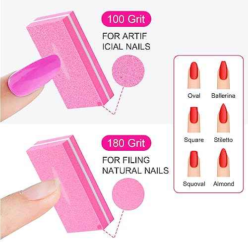 Diesisa Buffer Block Nail File, 100/180 Grit Sponge Nail Buffers for Acrylic Nails, Nails Buffer, Mini Buffing Block Double Sided for Manicure Tools 60 Count - Pink