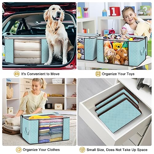 Large Storage Bags, 2 Pack Clothes Storage Bins Foldable Closet Organizers Storage Containers with Durable Handles Thick Fabric for Blanket Comforter Clothing Bedding 90L