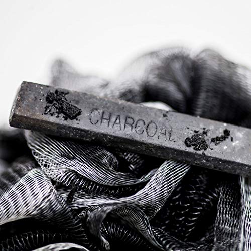 Bamboo Charcoal Back Scrubber with Long Handle & Pouf Set