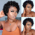 6 Inch Natural Black Curly Pixie Cut Human Hair Wig for Black Women