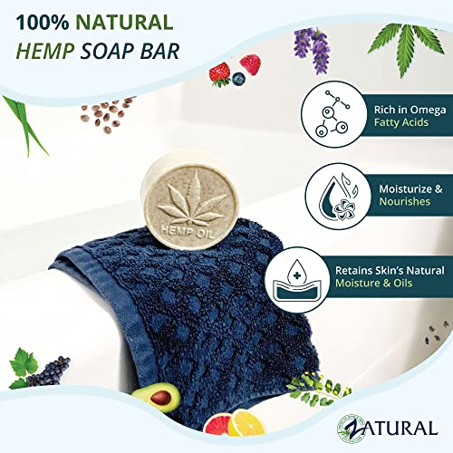 Zatural 100% Natural Hemp Bar Soap | Gentle Cleansing & Moisturizing Body Soap with Pure Botanical Ingredients | Rich Lather Formula (1 Bar)