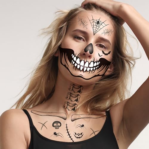 Halloween Temporary Tattoos - Scary Skull Spider Clown Stickers