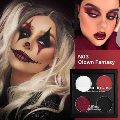 Afflano Gothic Red Makeup Eyeshadow Palette, Matte White Black Red Eye shadow, Ultra-Pigmented Chrome Red Glitter Eyeshadow, Intense Metallic Smokey Black Red Eyeshadow Palette Halloween Goth Makeup