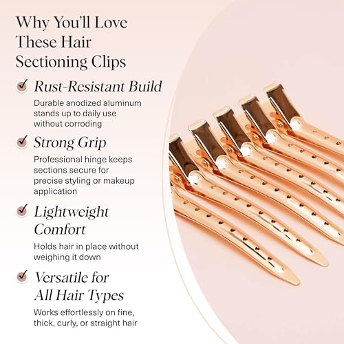 Kitsch Professional Alligator Hair Clips - Rose Gold 3.5" Duckbill (6 Pack)