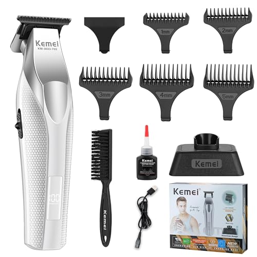 KEMEI Hair Trimmer for Men, Coldless Hair Clippers for Men Professional 9000 RPM Mens Hair Trimmer with LED Display Zero Gap Trimmers for Barbers Ceramic and DLC Blades KM-3023-702