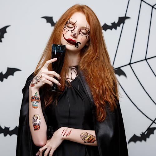 50 PCS Halloween Face Tattoos - Scary Horror & Costume Stickers