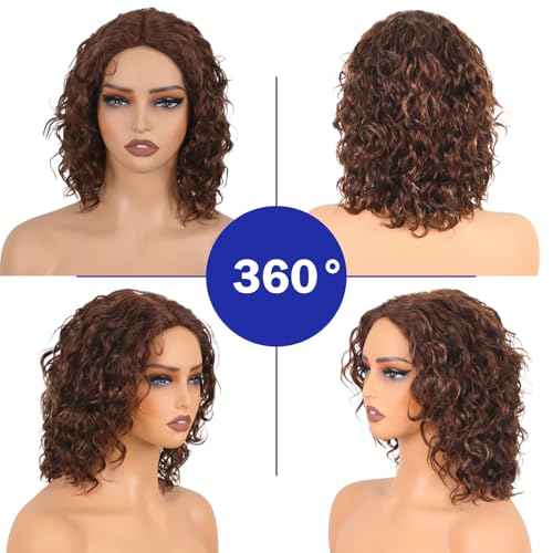 Ombre Curly Wave Lace Front Wigs Wear and Go Glueless Wigs Human Hair Pre Plucked Pre Cut Wet and Wavy Lace Front Wig180% Density T Part Honey Blonde and Brown Mixed Wig(FS4/27,12inch)