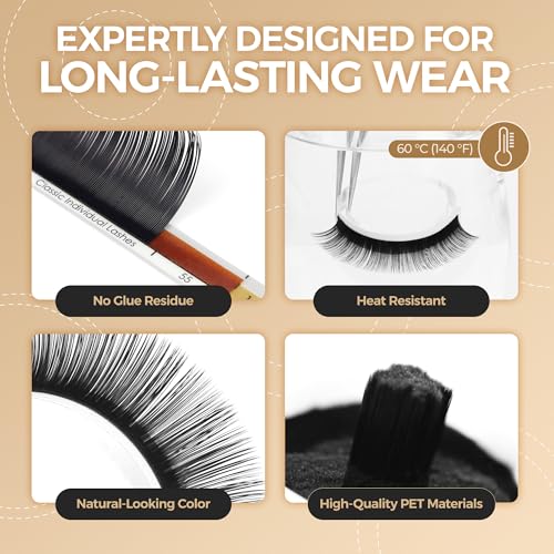 LASHVIEW Russian Volume Lashes 0.03mm Thickness C Curl 8-15mm Mix Tray Faux Individual Eyelash Extension Soft Semi-Permanent Lashes Pure Korean(Professional Salon Use)