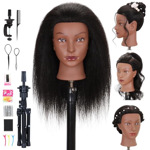 100% Human Hair Mannequin Head with Clamp & Styling Tools