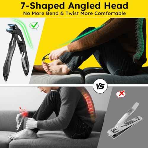 Nail Clippers for Seniors, Heavy Duty Ingrown Toenail Clippers with Long Handle£¬Angled Head Large Toe Nail Clippers and Slanted Nail Cutter for Thick Nail for Men Women Pregnant Elderly 6Pcs