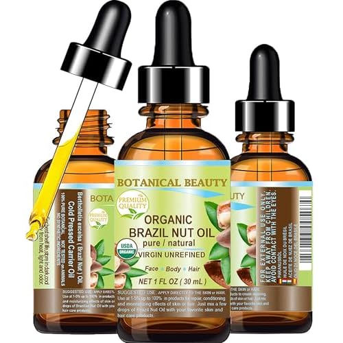 Botanical Beauty Organic BRAZIL NUT OIL Bertholletia Excelsa WILD GROWTH RAW Brazilian 100% Pure Natural Virgin Unrefined for FACE, SKIN, BODY, HAIR, NAILS, FOOT CARE (1 Fl Oz 30 ml)