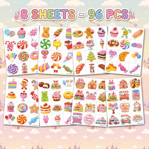 96 Candy Temporary Tattoos for Kids - Dessert Theme Party Favors