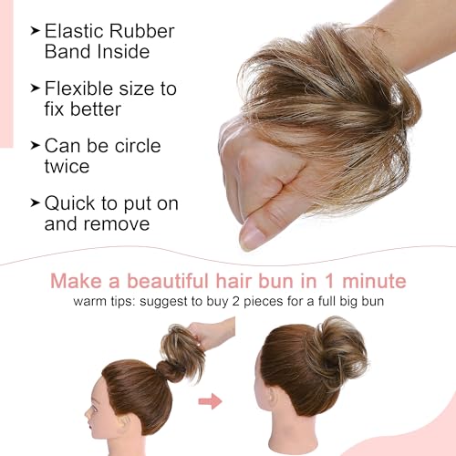 SEGO Human Hair Messy Bun Hairpiece - Medium Brown & Dark Blonde