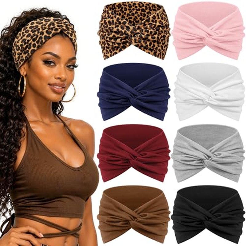 Awumbuk Extra Wide Boho Headbands for Women - 8 Pack