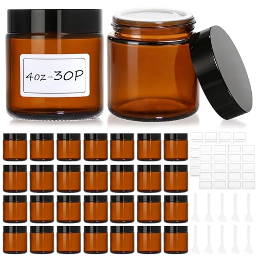 4 oz Amber Glass Jars with Lids (30 Pack) – UV-Protective