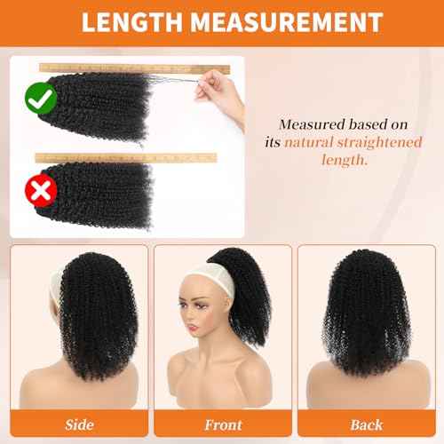 Afro Kinky Curly Ponytail Human Hair 150% Density Brazilian Virgin Hair 4C Afro Puff Drawstring Ponytail Extension for Black Women Natural Color 20 Inch
