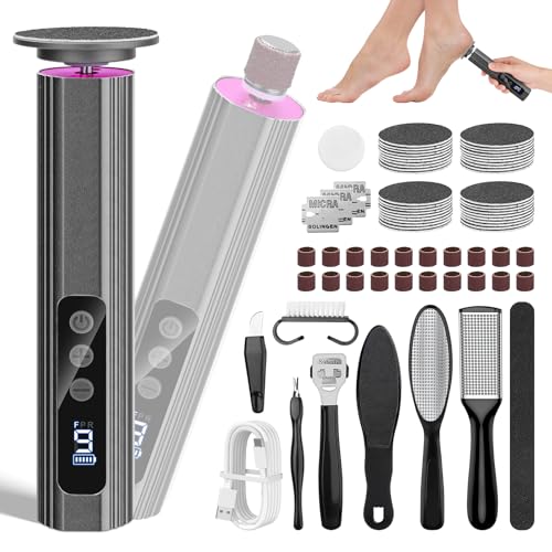 Electric Foot Callus Remover with 60pcs Sandpaper and 10 Pedicure Kit, 9 Speed Electric Foot File, Rechargeable Pedicure Tools for Feet Portable Foot Scraper for Dead Hard Skin (Black)