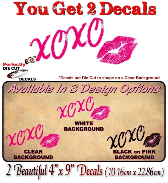 XOXO Kiss Lips Vinyl Decals - 2 Pack Pink on Clear