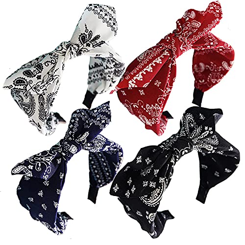 Cute Paisley Print Bow Headbands for Women - 4 Pack