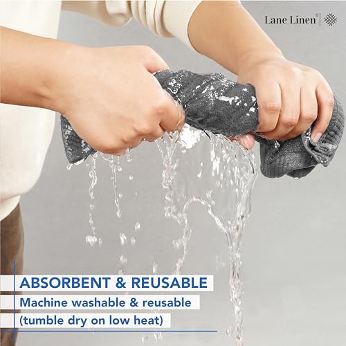 LANE LINEN Cotton Wash Cloths 12 Pack, 12x12 Grey