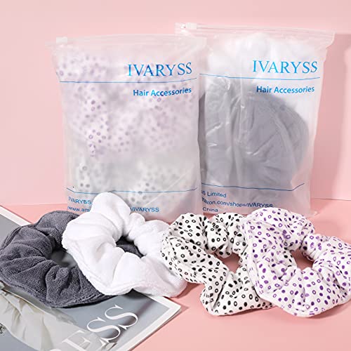 IVARYSS Super Towel Scrunchies for Drying Hair, Absorbent and Soft Microfiber for Frizz Free, Large Thick Ponytail Holder Wet Hair Accessories for Women and Girls, 4 PCS (Black)