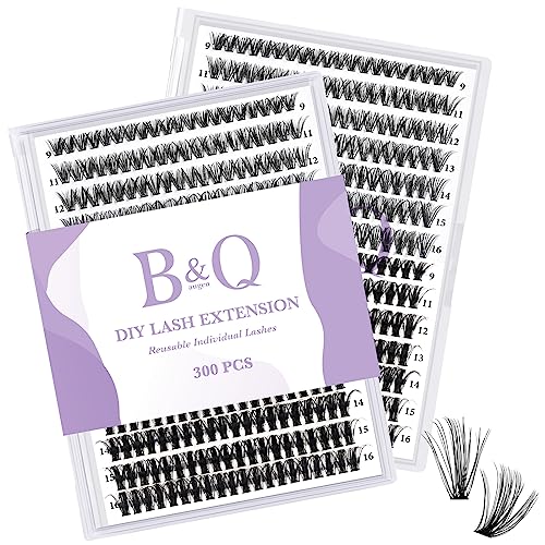 B&Qaugen DIY Individual Lashes 300 PCS False Eyelash Cluster Volume Extension 40D+50D 9-16MIX Black Polyester Lightweight and Soft, Cruelty Free, Vegan(40+50D-D-9-16)