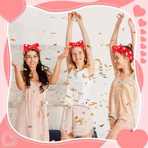 Casoty 10 Pcs Red Dot Makeup Headbands, Spa Gifts for Women Girls, Soft Coral Fleece Skincare Headband, Bow Hair Bands, Beauty Headbands for Face Washing Shower Skin Care Yoga