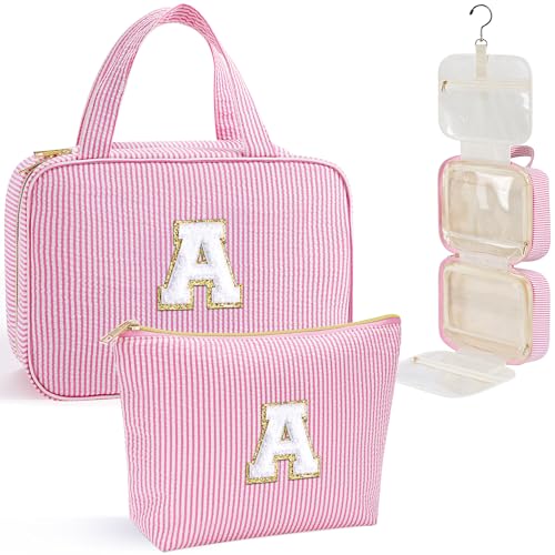 Hanging Toiletry Bag with Personalized Initial, Pink