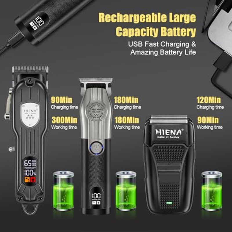HIENA PRO Cordless Hair Clippers Set for Men with LED Display