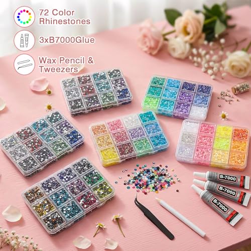 36000Pcs 72 Colors Resin Rhinestones Kit with B7000 Glue & Tweezers