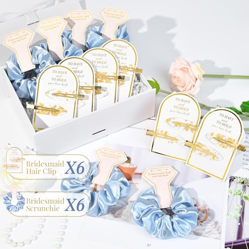 Blue Silk Satin Hair Accessories Set for Bridesmaids & Bridal Shower - 12 pcs