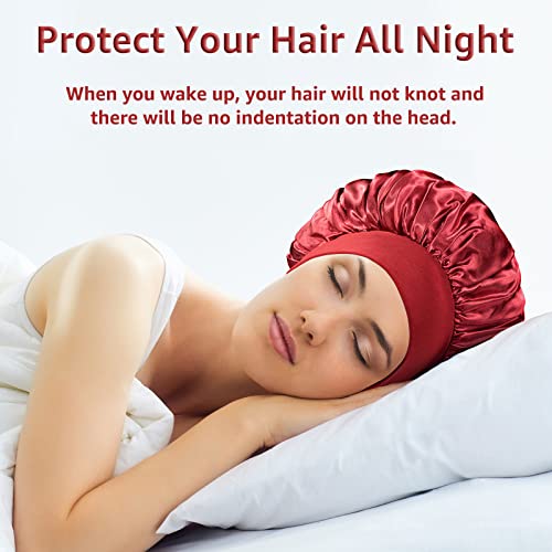 Silk Satin Bonnet for Women - Hair Protection Sleep Cap with Elastic Band (3 Pack)