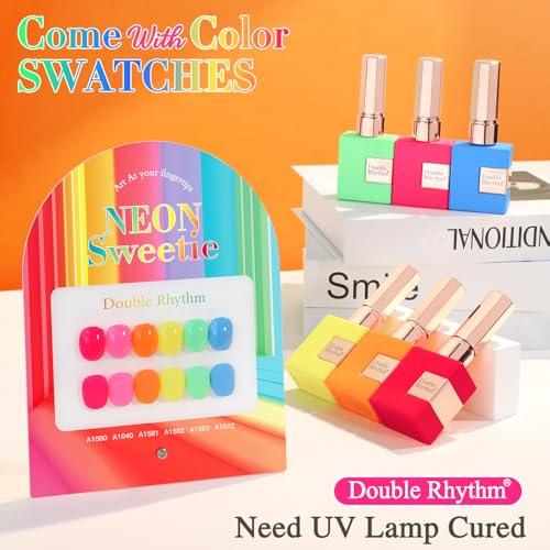 Double Rhythm Neon Sweetie Gel Polish Set 6x15ml – Pastel Red Pink Orange Yellow Green