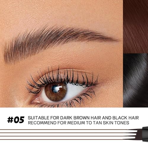 2 Pack Waterproof Eyebrow Pen with 4 Tip - Dark Brown