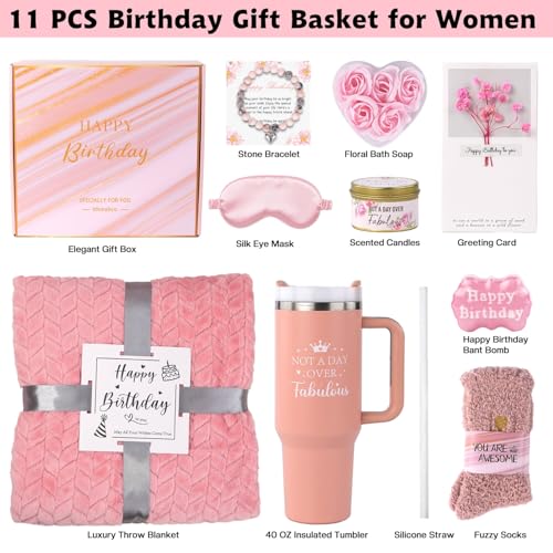 Pink Spa Gift Set for Women – Birthday Basket with Blanket