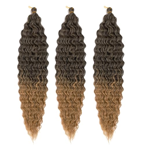 Ocean Wave Crochet Hair 30 Inch Deep Wave Braiding Hair Long Curly Crochet Braids Hair Extensions Ombre Black to Blonde(1B/27-3Pcs)