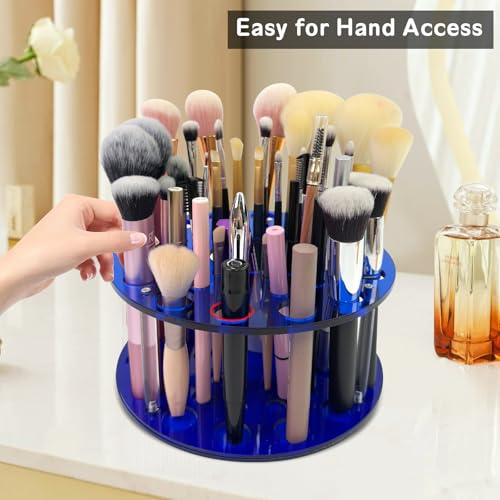 Makeup Brush Holder Organizer for Vanity Acrylic Make Up Brush Drying Rack Storage for Travel Cosmetic Brushes Display Stand with 42 Slots, Klein Blue
