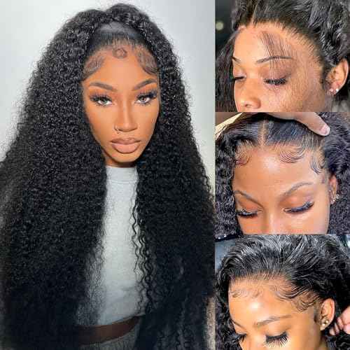 13x4 Deep Wave Lace Front Wigs Human hair 180 Density HD Full Lace Frontal Wigs Pre Plucked Bleached Knots Curly Human Hair Wig with Baby hair 20 Inch Wigs for Black Women