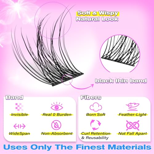 wiwoseo Natural Lash Clusters Wispy Eyelash Clusters Russian Lashes Clusters Lashes Natural Look Eyelashes Cluster Eyelash Extensions Individual Lashes for Beginners (10-14MM)