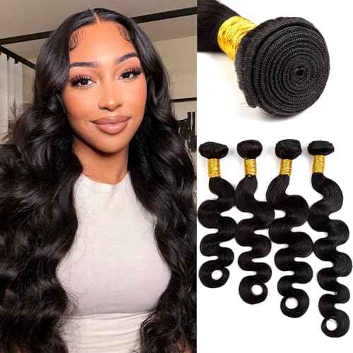 Human Hair Bundles Body Wave Natural Color, 18 20 22 24 Inch - 4 Bundles, Body Wave Bundles Human Hair 12A Unprocessed Brazilian Virgin Wavy Bundles for Black Women