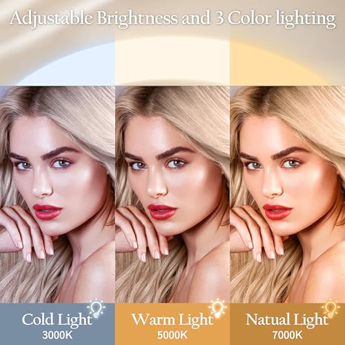 ROLOVE 16x12 Inch Vanity Mirror with Lights, Lighted Makeup Mirror with 10X Magnification, Smart Touch 3 Colors Dimmable, Dresser Mount, Bathroom (White)