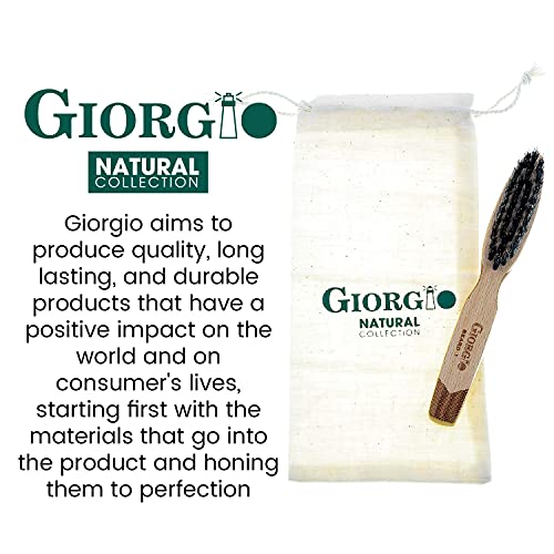 Giorgio GBRD1 Small Travel Men's Mustache and Beard Brush, Natural Boar Bristle for Flawless Shaping and Grooming. Ergonomic Grip Wood Handle. Dry or Wet, Distributes Oils and Balms to Soften Beard