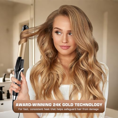 Podiality 1.25 Inch Ceramic Curling Iron 2-in-1 Hair Straightener & Curler, 24K Gold Tech, Dual Voltage
